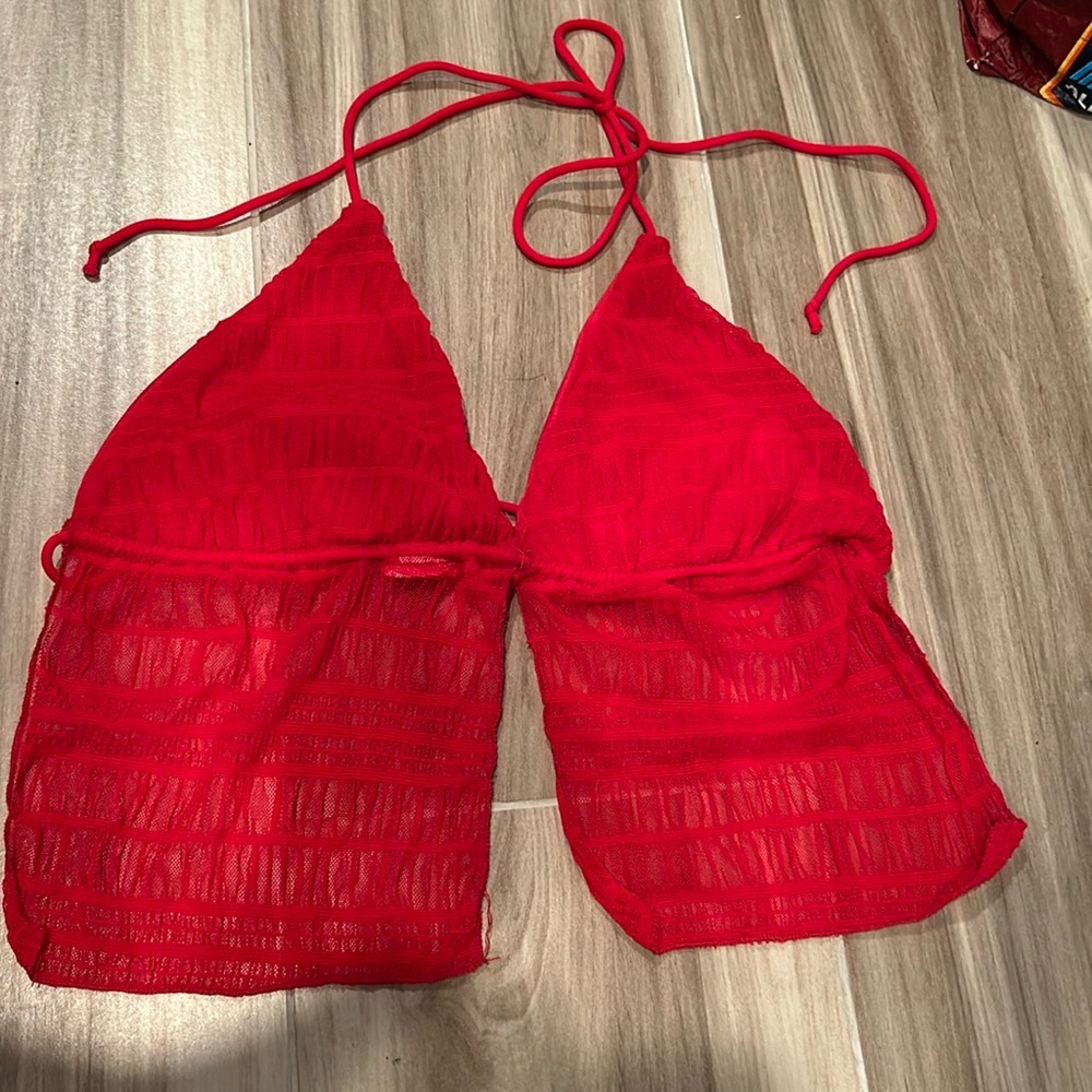 Tie Backless Mesh Bottom Halter Top